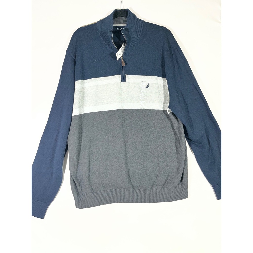 Nautica Quarter Zip Sweater Men XXL Navy Grey Colorblock Costal Dadcore Preppy‎